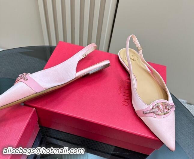 Best Product Valentino The Bold Edition VLogo Satin Slingback Ballerinas Flats with Strass Light Pink 1118030