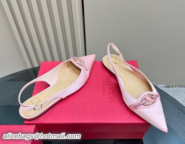 Best Product Valentino The Bold Edition VLogo Satin Slingback Ballerinas Flats with Strass Light Pink 1118030