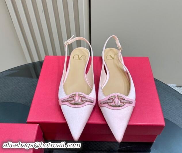 Best Product Valentino The Bold Edition VLogo Satin Slingback Ballerinas Flats with Strass Light Pink 1118030