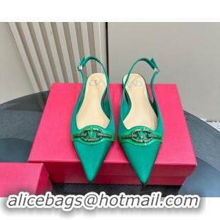 Good Product Valentino The Bold Edition VLogo Satin Slingback Ballerinas Flats with Strass Green 1118031