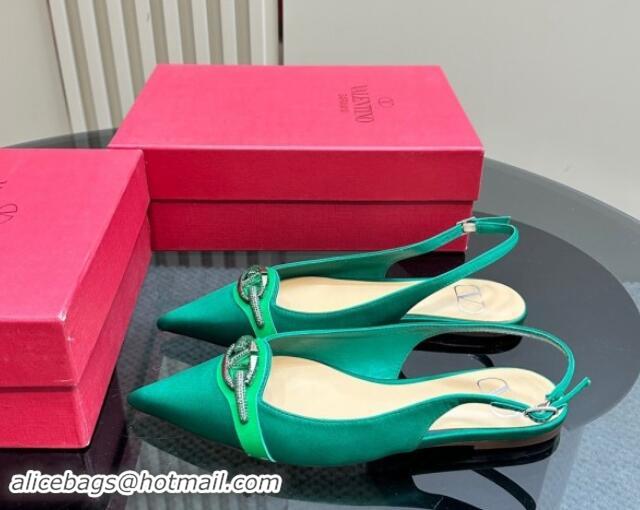 Good Product Valentino The Bold Edition VLogo Satin Slingback Ballerinas Flats with Strass Green 1118031