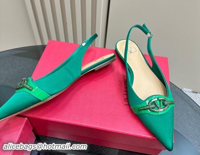 Good Product Valentino The Bold Edition VLogo Satin Slingback Ballerinas Flats with Strass Green 1118031