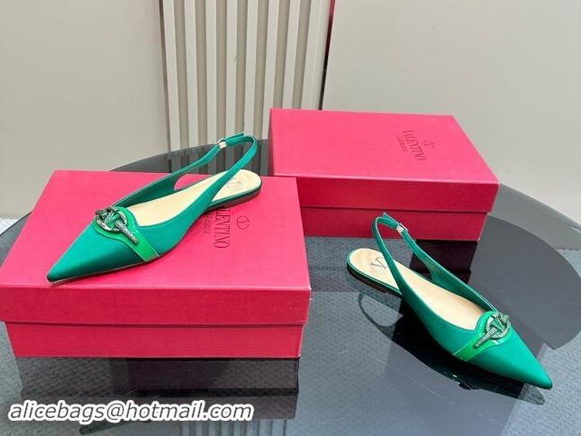 Good Product Valentino The Bold Edition VLogo Satin Slingback Ballerinas Flats with Strass Green 1118031