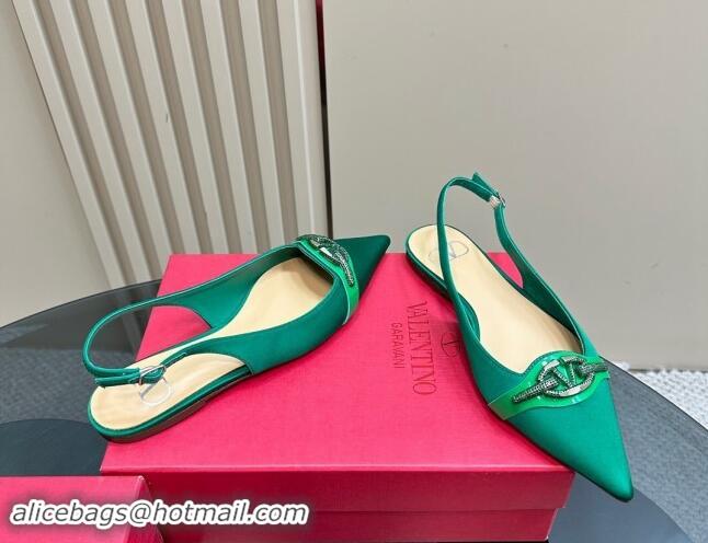 Good Product Valentino The Bold Edition VLogo Satin Slingback Ballerinas Flats with Strass Green 1118031