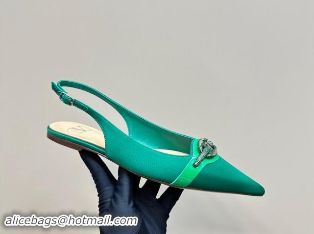 Good Product Valentino The Bold Edition VLogo Satin Slingback Ballerinas Flats with Strass Green 1118031