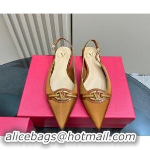 Shop Duplicate Valentino The Bold Edition VLogo Satin Slingback Ballerinas Flats with Strass Gold-Brown 1118032