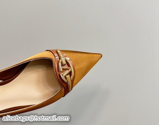 Shop Duplicate Valentino The Bold Edition VLogo Satin Slingback Ballerinas Flats with Strass Gold-Brown 1118032