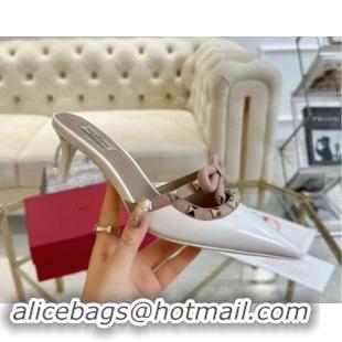 Durable Valentino Rockstud Mules 6cm with Bow in Patent Calfskin White 1118036