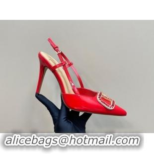 Low Cost Valentino Strass VLogo Satin Slingback Pumps 10cm in Patent Leather Red 1118038