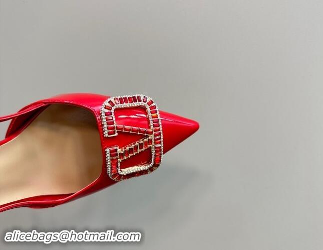 Low Cost Valentino Strass VLogo Satin Slingback Pumps 10cm in Patent Leather Red 1118038