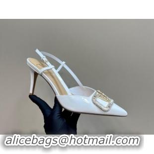 Unique Style Valentino Strass VLogo Satin Slingback Pumps 8cm in Patent Leather White 1118040