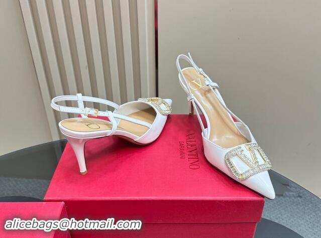 Unique Style Valentino Strass VLogo Satin Slingback Pumps 8cm in Patent Leather White 1118040