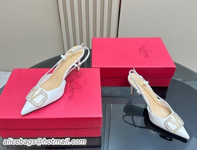 Unique Style Valentino Strass VLogo Satin Slingback Pumps 8cm in Patent Leather White 1118040