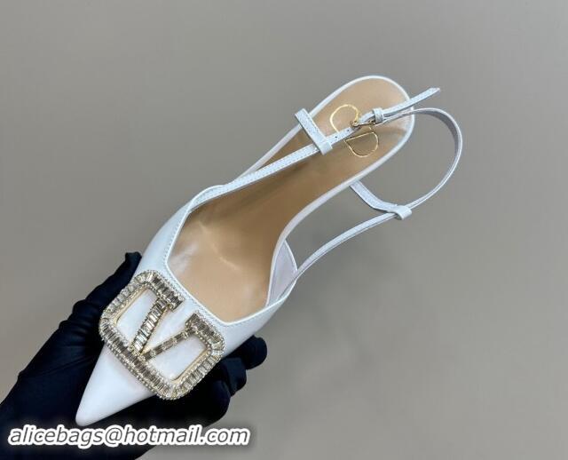 Unique Style Valentino Strass VLogo Satin Slingback Pumps 8cm in Patent Leather White 1118040