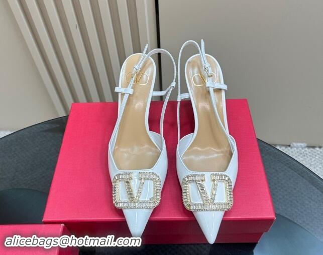 Unique Style Valentino Strass VLogo Satin Slingback Pumps 8cm in Patent Leather White 1118040