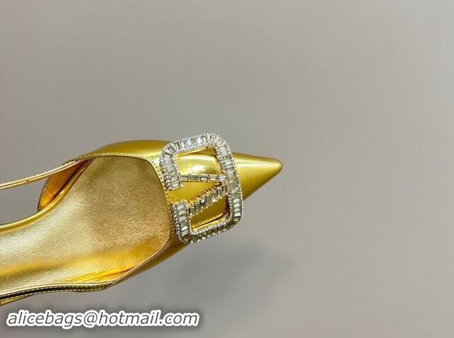 Good Quality Valentino Strass VLogo Satin Slingback Pumps 6.5cm in Patent Leather Gold 1118042