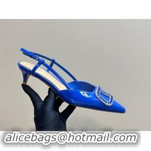 Good Looking Valentino Strass VLogo Satin Slingback Pumps 4cm in Patent Leather Blue 1118043