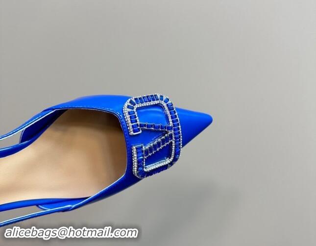 Good Looking Valentino Strass VLogo Satin Slingback Pumps 4cm in Patent Leather Blue 1118043