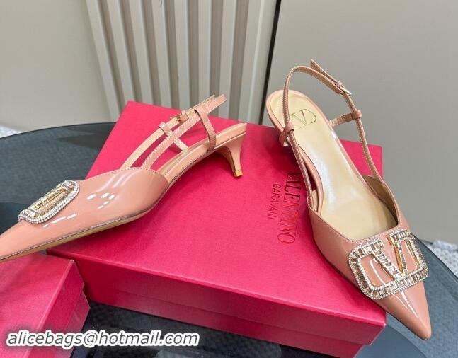 Good Quality Valentino Strass VLogo Satin Slingback Pumps 4cm in Patent Leather Nude Pink 1118044