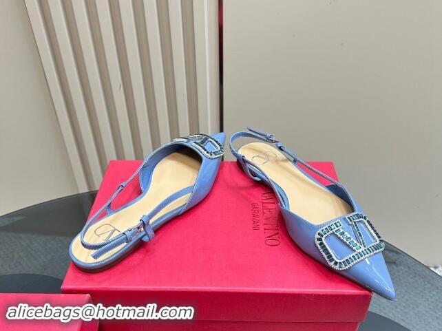 Pretty Style Valentino Strass VLogo Satin Slingback Ballerinas Flats in Patent Leather 1118045