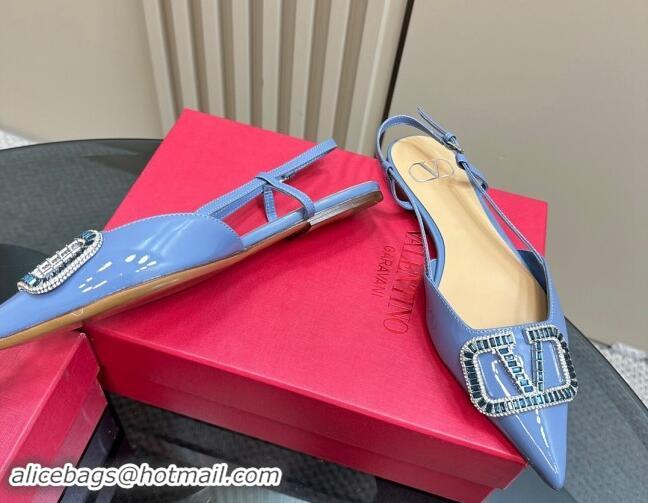 Pretty Style Valentino Strass VLogo Satin Slingback Ballerinas Flats in Patent Leather 1118045