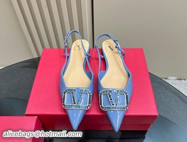 Pretty Style Valentino Strass VLogo Satin Slingback Ballerinas Flats in Patent Leather 1118045