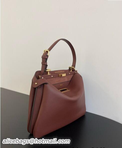 Famous Brand Fendi Peekaboo Soft Medium Bag in Cappuccino-coloured Leather Bag 70202 Dark Brown 2024