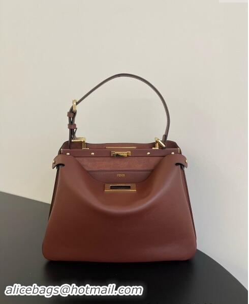 Famous Brand Fendi Peekaboo Soft Medium Bag in Cappuccino-coloured Leather Bag 70202 Dark Brown 2024