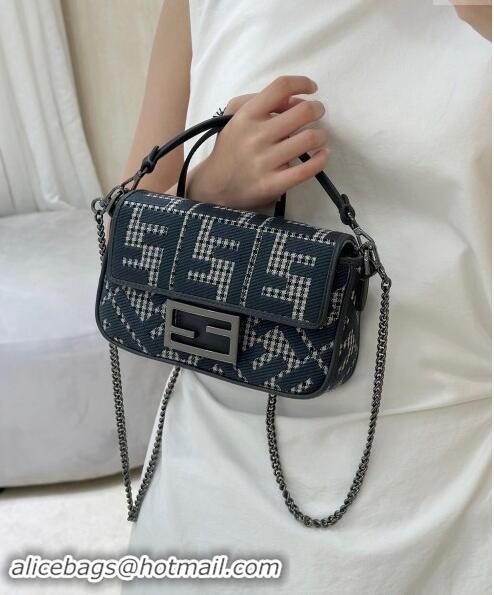 Inexpensive Fendi Baguette Mini bag in FF Houndstooth Fabric 8588S Blue 2024