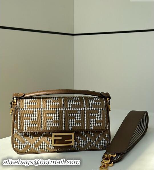 Well Crafted Fendi Baguette Medium bag in FF Houndstooth Fabric 8588M Brown 2024