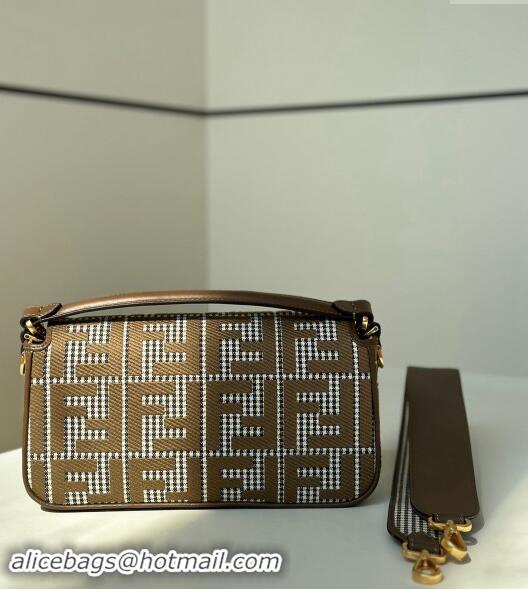 Well Crafted Fendi Baguette Medium bag in FF Houndstooth Fabric 8588M Brown 2024