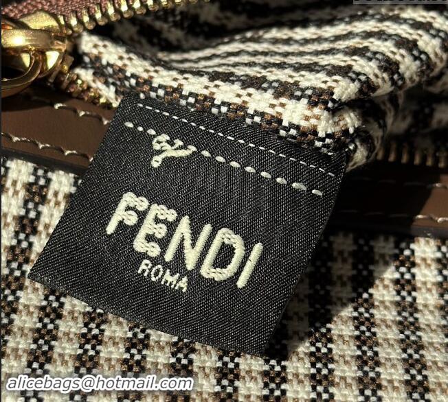 Well Crafted Fendi Baguette Medium bag in FF Houndstooth Fabric 8588M Brown 2024