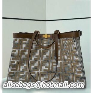 Top Grade Fendi Medium X-Tote Bag in FF Houndstooth Fabric 8589 Brown 2024