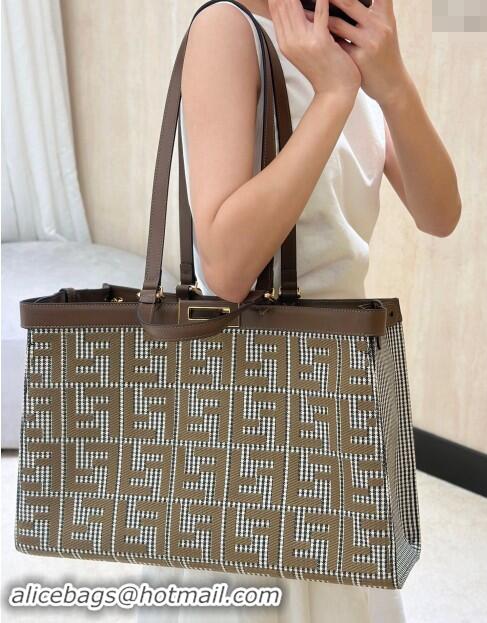 Top Grade Fendi Medium X-Tote Bag in FF Houndstooth Fabric 8589 Brown 2024