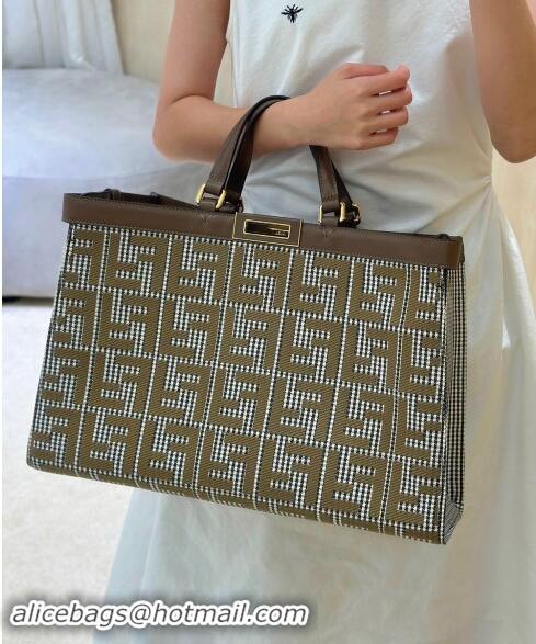 Top Grade Fendi Medium X-Tote Bag in FF Houndstooth Fabric 8589 Brown 2024