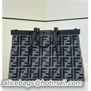 Shop Discount Fendi Medium X-Tote Bag in FF Houndstooth Fabric 8589 Blue 2024