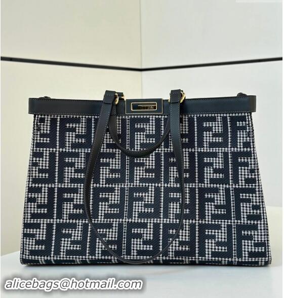 Shop Discount Fendi Medium X-Tote Bag in FF Houndstooth Fabric 8589 Blue 2024