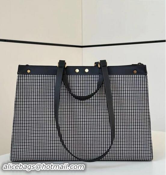 Shop Discount Fendi Medium X-Tote Bag in FF Houndstooth Fabric 8589 Blue 2024