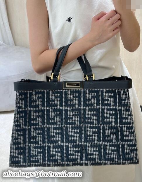 Shop Discount Fendi Medium X-Tote Bag in FF Houndstooth Fabric 8589 Blue 2024