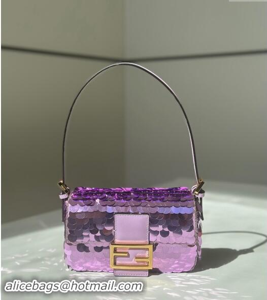 Well Crafted Fendi Baguette 1997 Mini bag Embroidered with Sequins 8582 Purple 2024