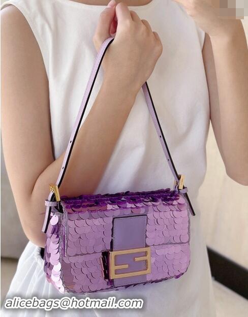 Well Crafted Fendi Baguette 1997 Mini bag Embroidered with Sequins 8582 Purple 2024