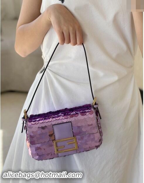 Well Crafted Fendi Baguette 1997 Mini bag Embroidered with Sequins 8582 Purple 2024