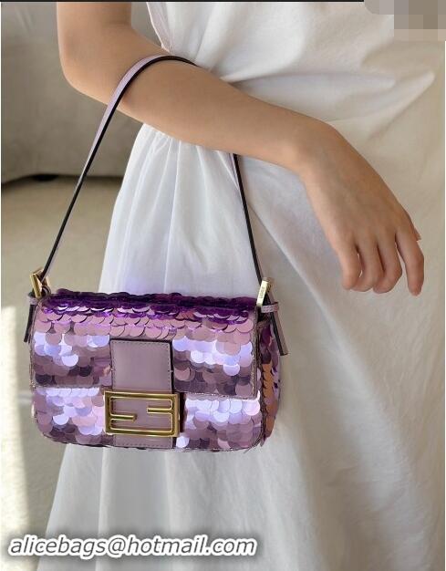 Well Crafted Fendi Baguette 1997 Mini bag Embroidered with Sequins 8582 Purple 2024