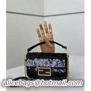 Well Crafted Fendi Baguette Mini bag Embroidered with Sequins 8601S Black 2024