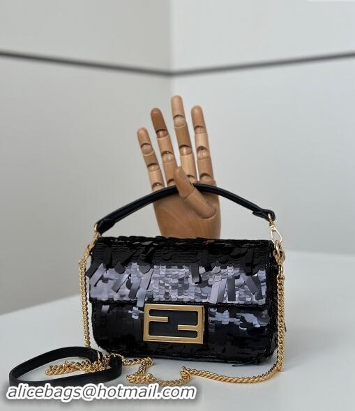 Well Crafted Fendi Baguette Mini bag Embroidered with Sequins 8601S Black 2024