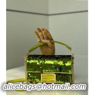 Inexpensive Fendi Baguette Mini bag Embroidered with Sequins 8601S Green 2024