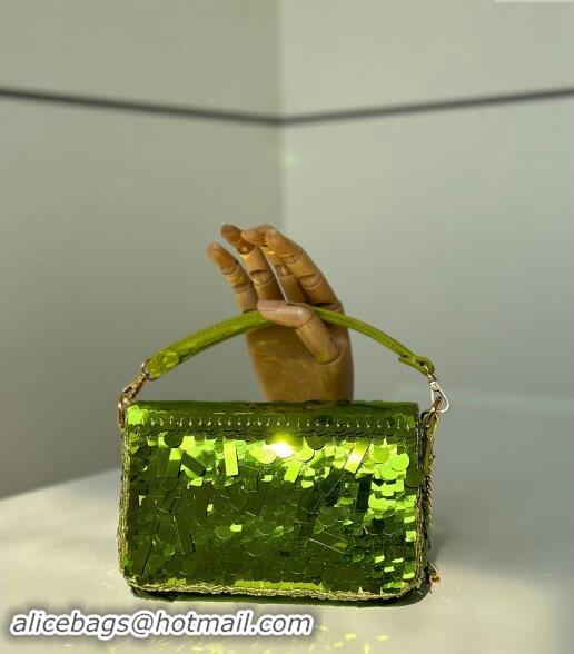 Inexpensive Fendi Baguette Mini bag Embroidered with Sequins 8601S Green 2024