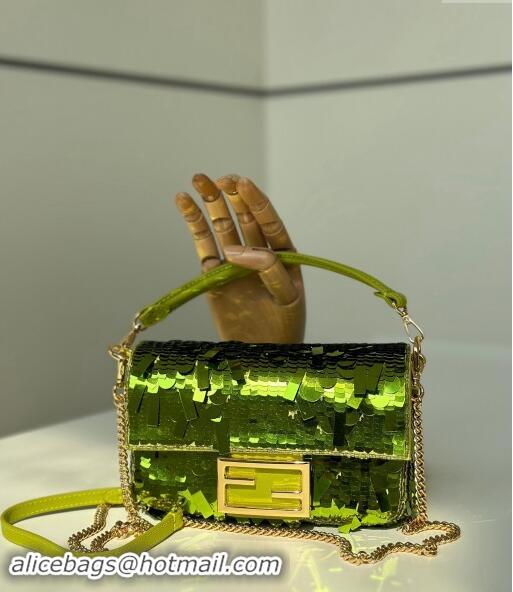 Inexpensive Fendi Baguette Mini bag Embroidered with Sequins 8601S Green 2024