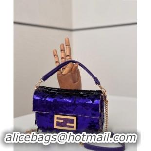 Shop Fashion Fendi Baguette Mini bag Embroidered with Sequins 8601S Deep Purple 2024