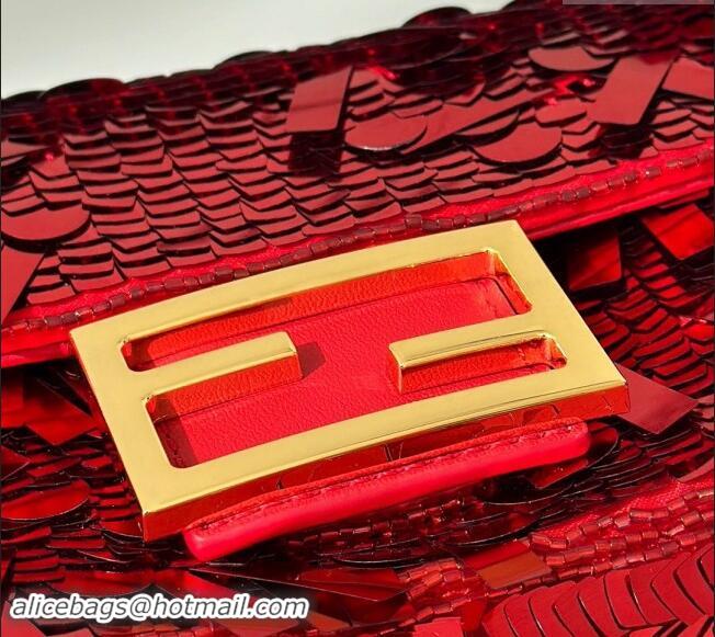 Grade Quality Fendi Baguette Mini bag Embroidered with Sequins 8601S Red 2024